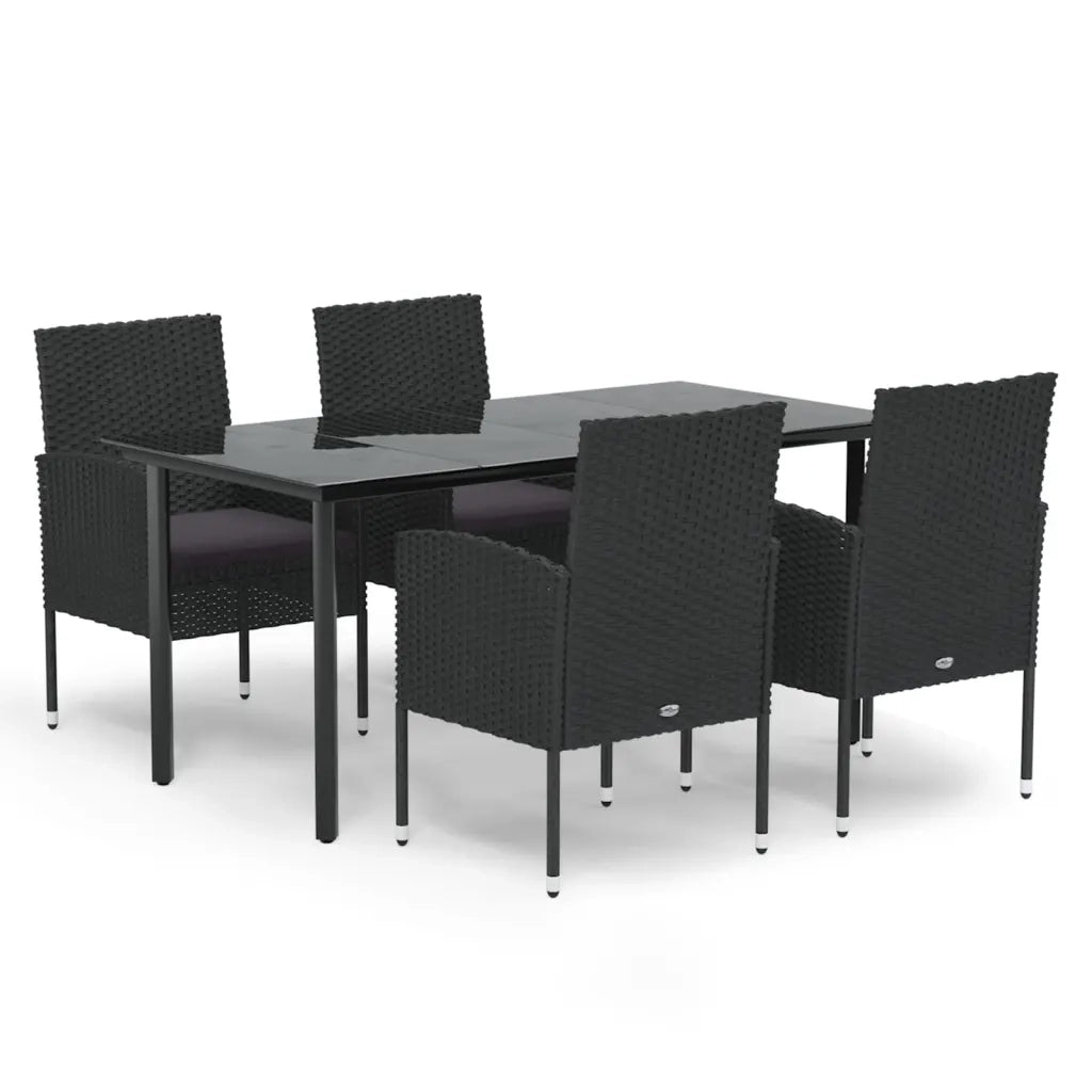 Set da Pranzo da Giardino 5 pz Nero con Cuscini in Polyrattan 3156774