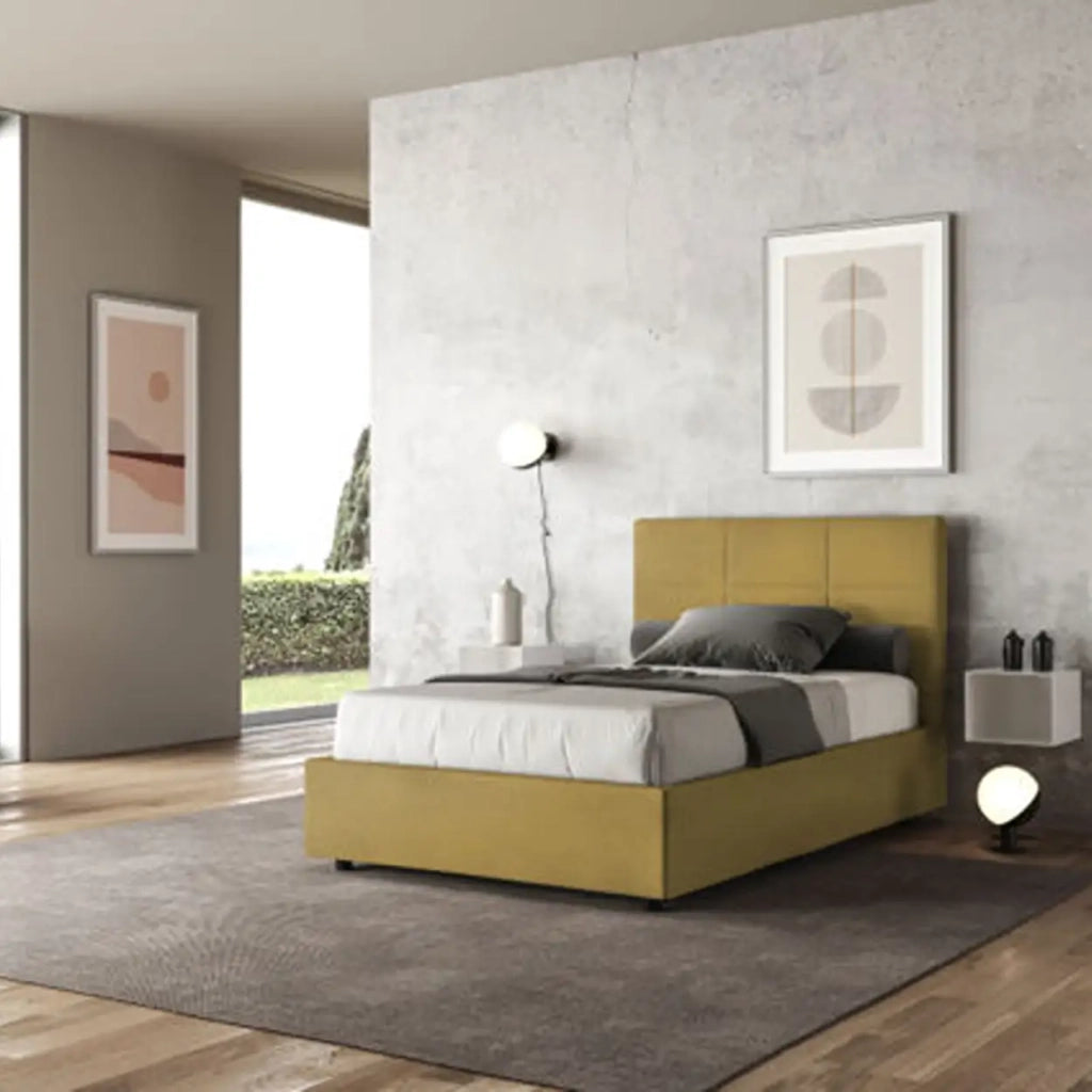 Letto una piazza e mezza senza rete imbottito 120x190 microfibra ocra Mika
