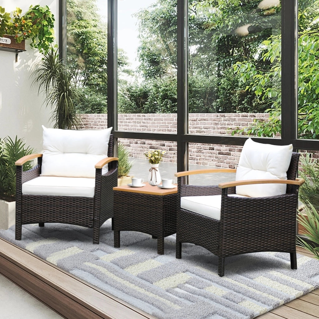 Set di mobili da patio 3 pezzi con cuscino rimovibile accoglienti braccioli, Set di divani in rattan per esterni