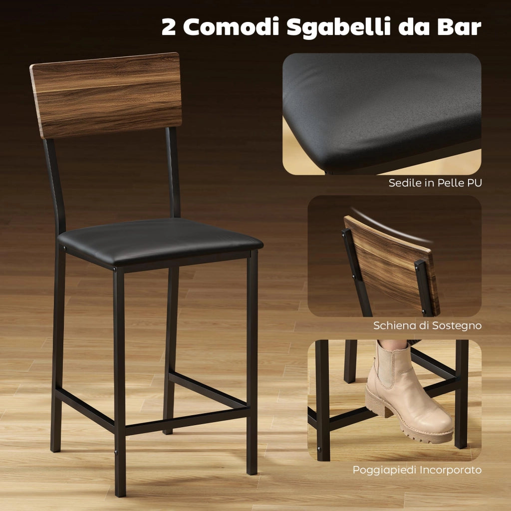 Tavolo da bar con sgabelli ¨C zephmum ¨C 3 ripiani, legno e acciaio, nero e noce