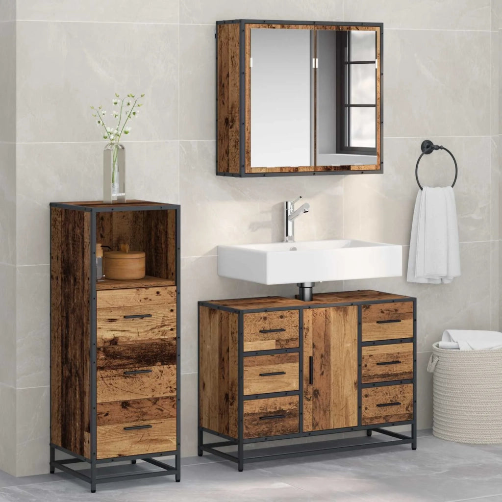 Set di mobili per il Bagno | Armadio da bagno con cassetto 3 pz Legno vecchio