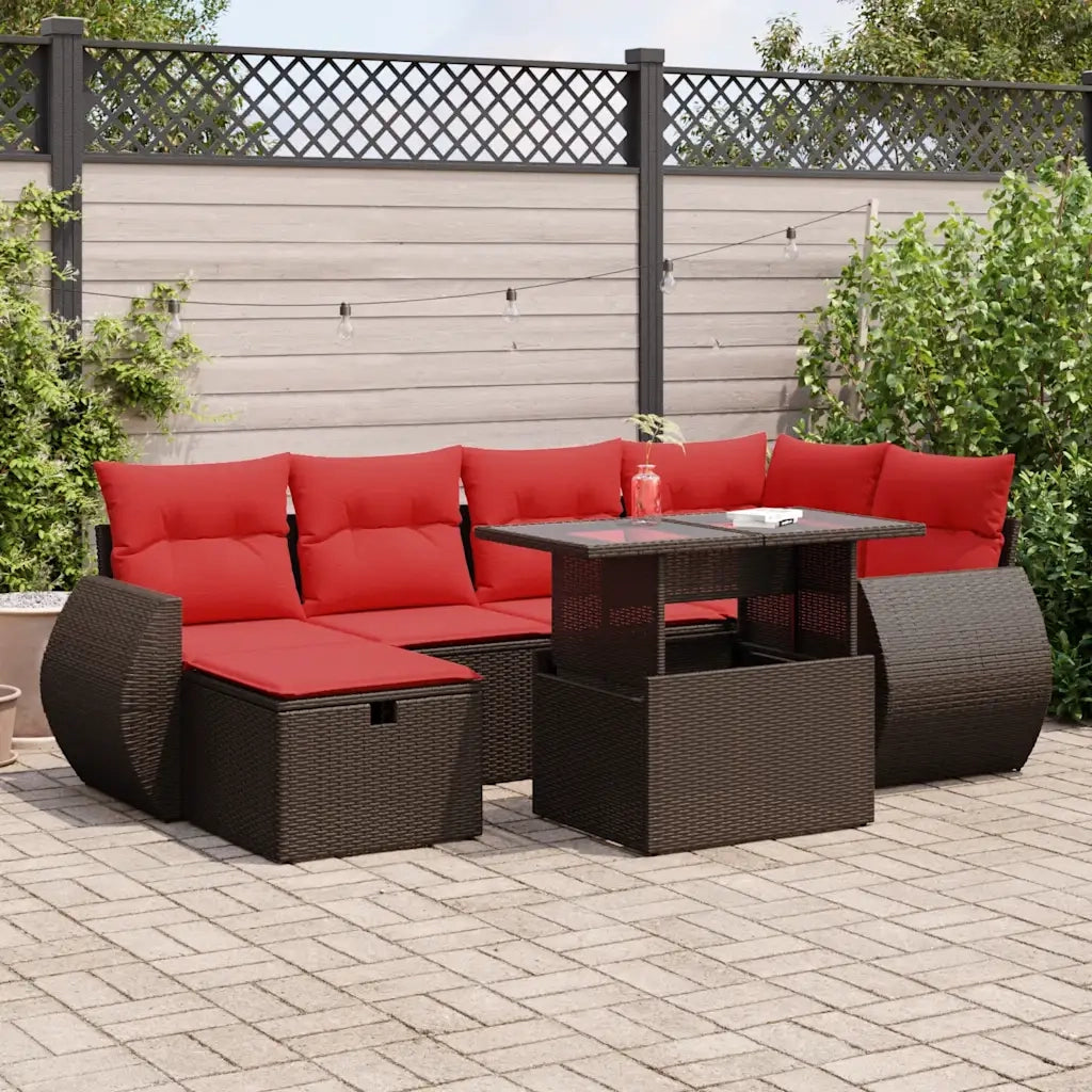 Set Divani da Giardino con Cuscini 7pz Marrone Polyrattan 3327904