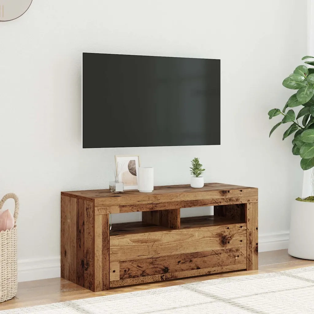 Mobile Porta TV con LED Legno Antico 90x35x40 cm Multistrato 856321