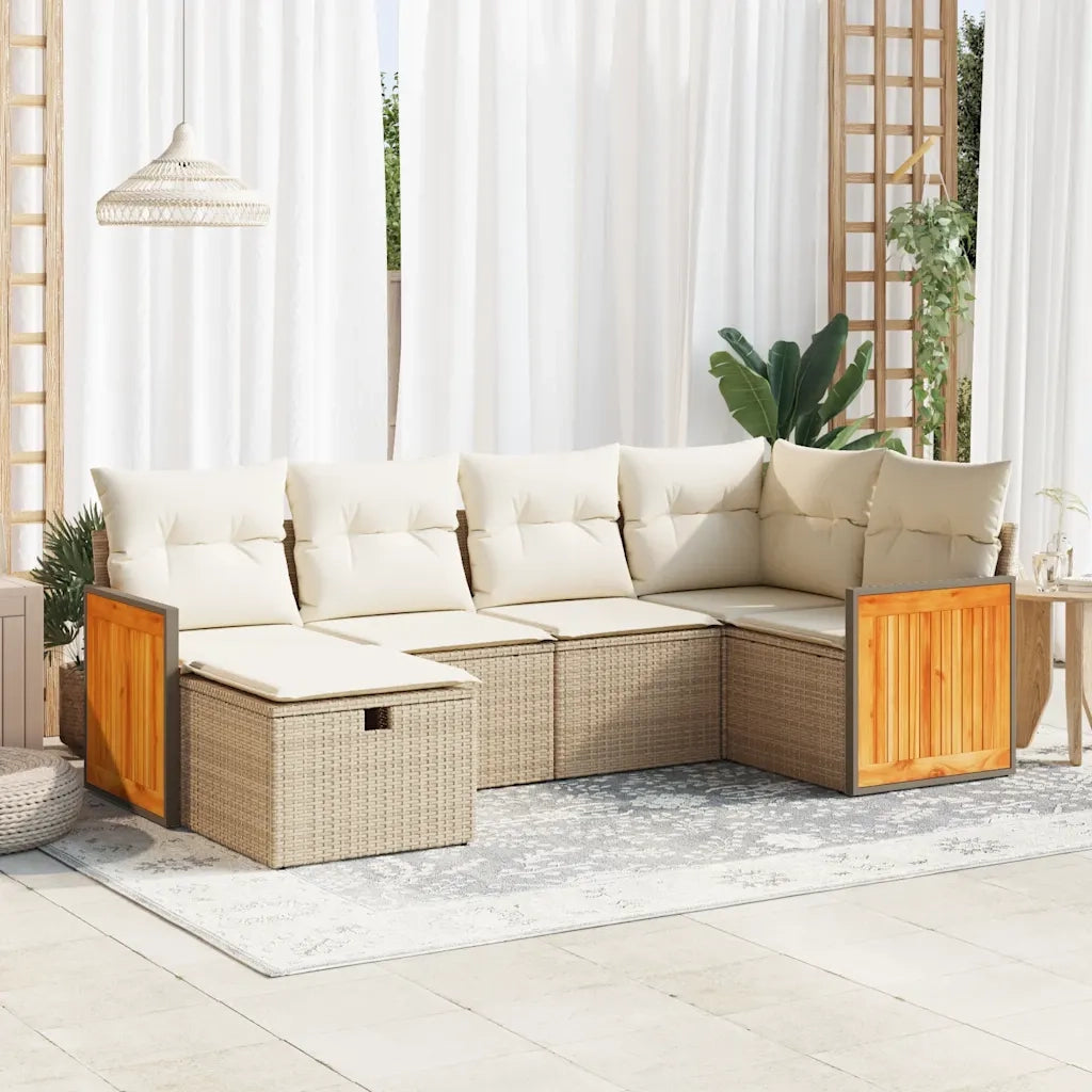Set Divano da Giardino 6 pz con Cuscini Beige in Polyrattan 3326027