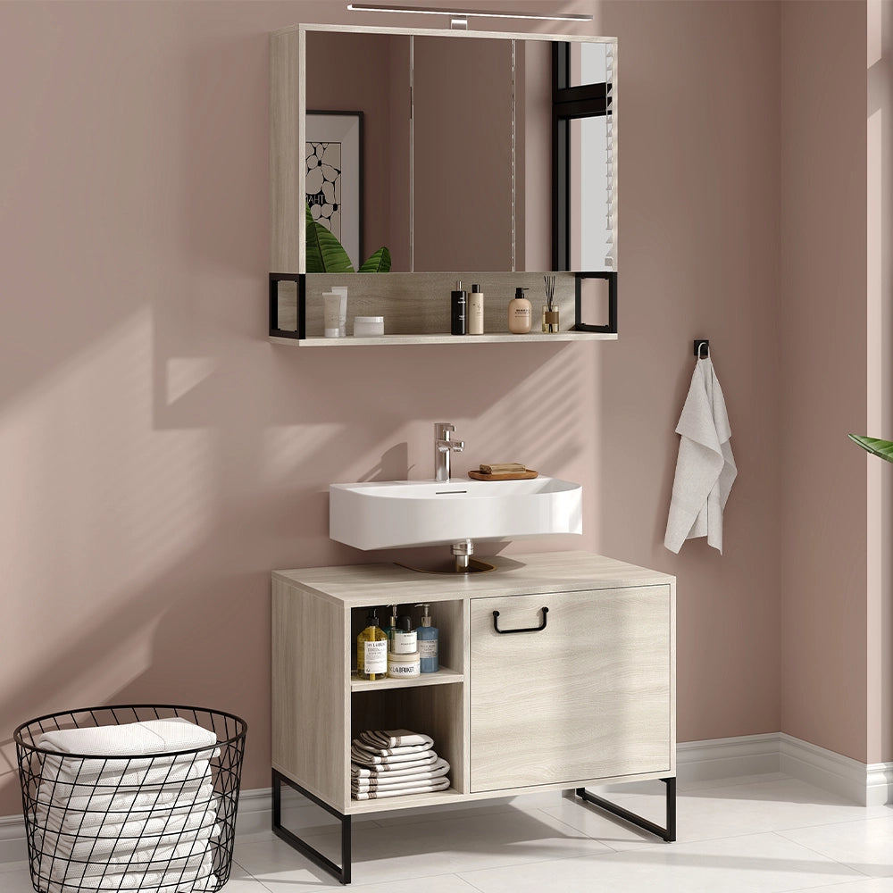 Vicco Set di mobili da bagno Quercia/nero 2 parti