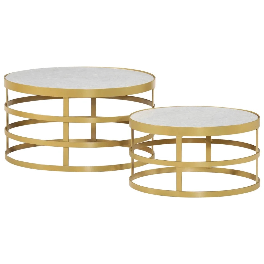 Set Tavolini da Salotto 2 pz Marmo Ottone e Bianco 285911