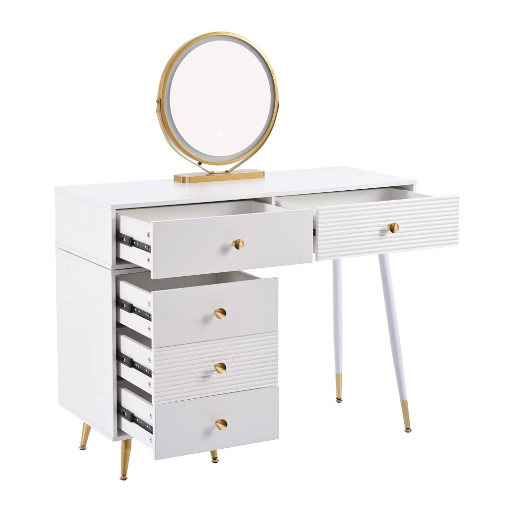 Tavolo da Trucco con Specchio e LED ¨C MINIMAL ¨C con Armadietto Laterale Regolabile, 100x78x40 cm
