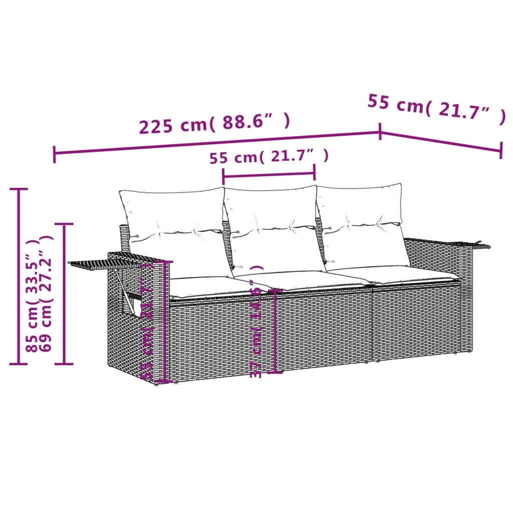 Set Divano da Giardino 3 pz con Cuscini Beige in Polyrattan 3252196