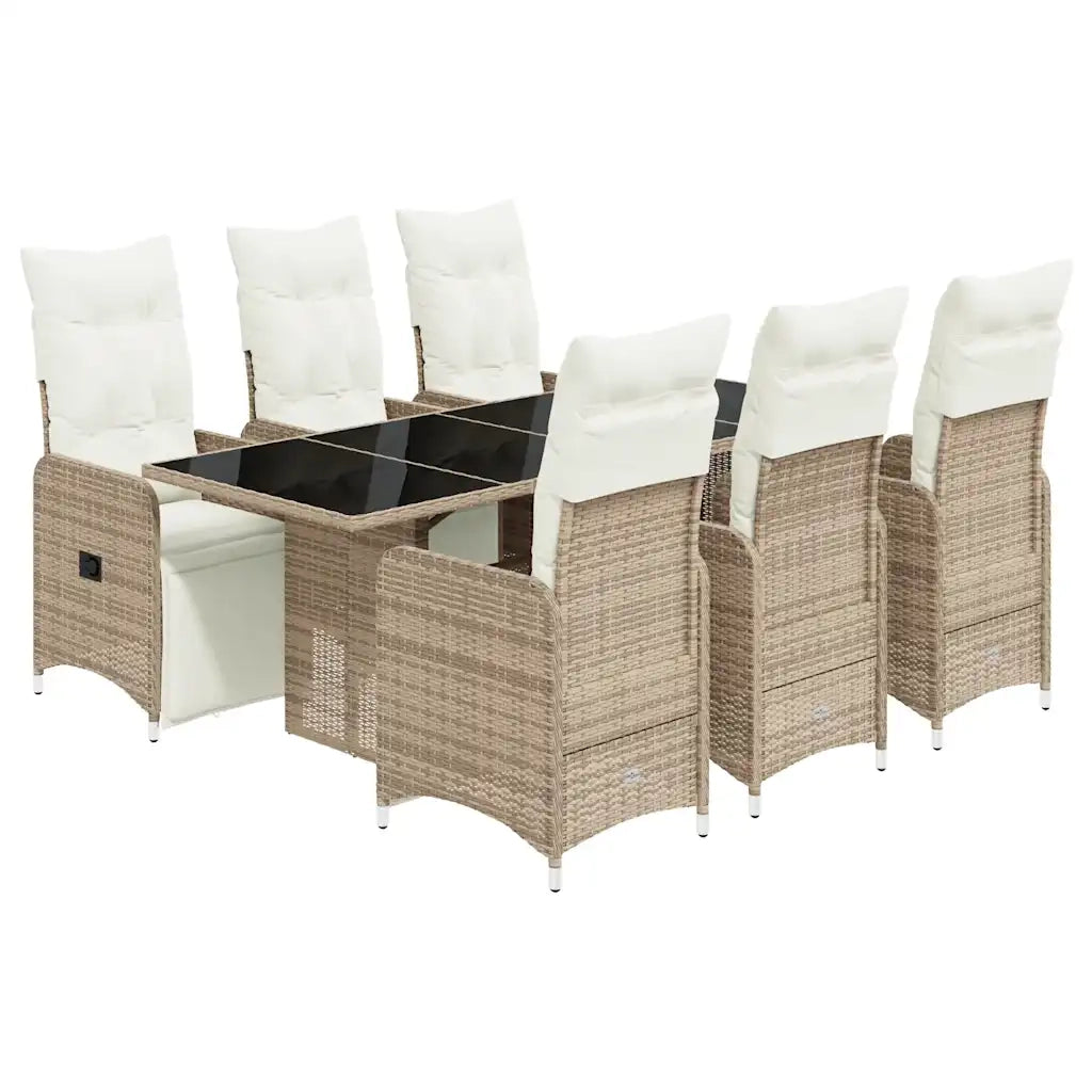 Set Bistrò da Giardino 7 pz con Cuscini in Polyrattan Marrone
