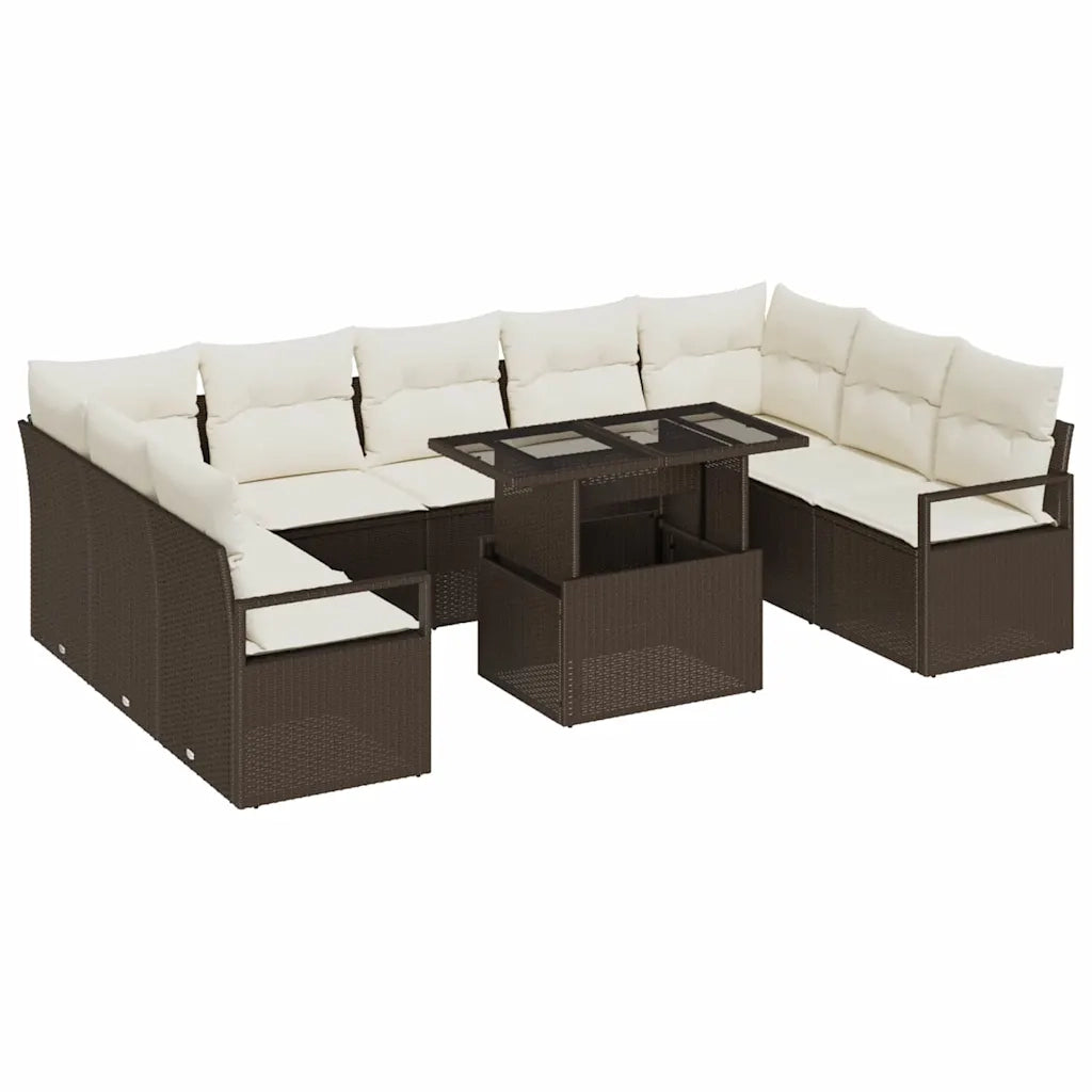 Set Divano da Giardino 10 pcs Marrone e Crema polyrattan