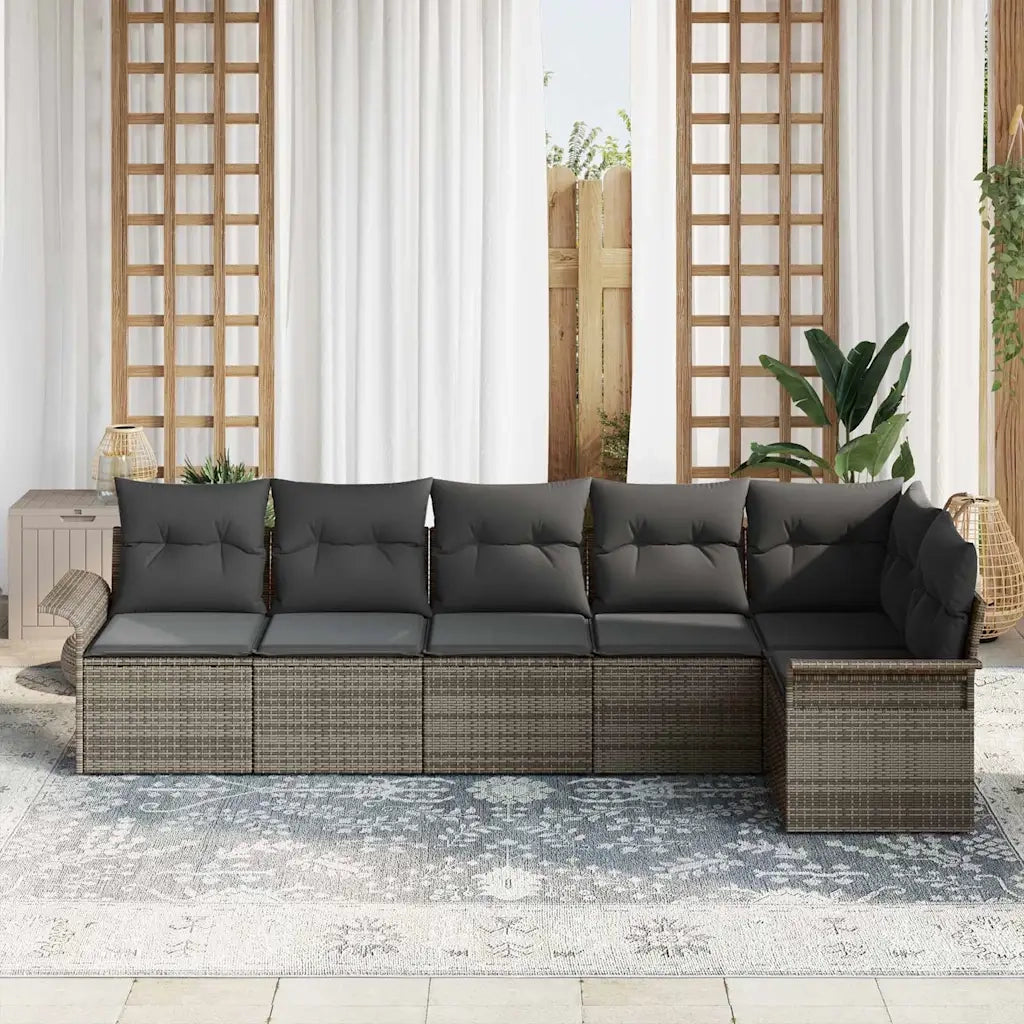 Set Divano da Giardino con cuscino 6 pcs Grigio polyrattan 3345379