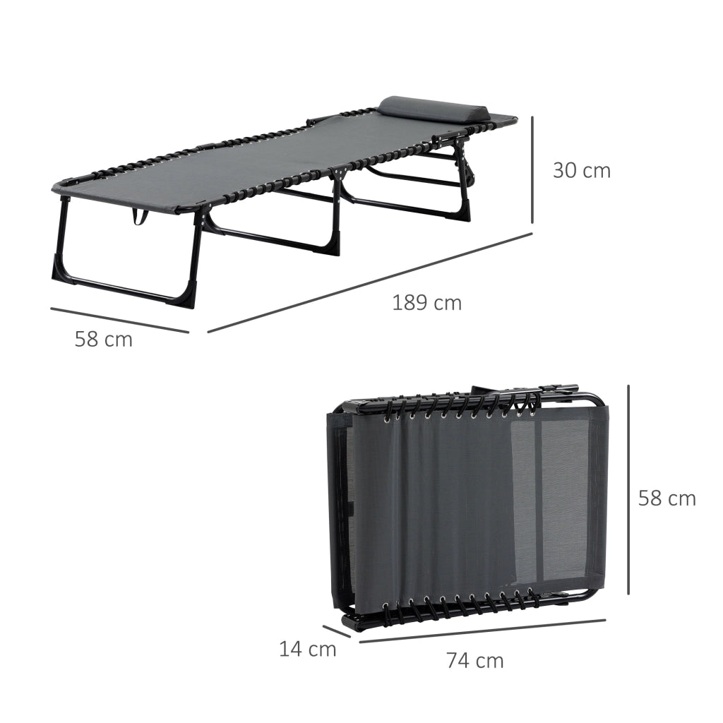 Sdraio da Giardino Pieghevole con Schienale Reclinabile su 5 Posizioni e Cuscino. 185x58x30cm. Grigio
