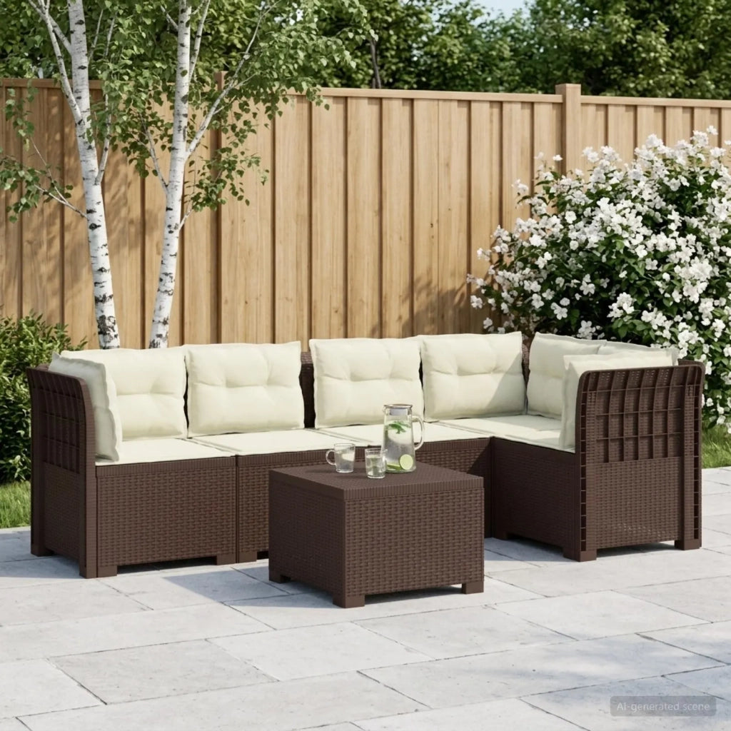 Divano da Giardino 5 Posti con Cuscini Stile Rattan PP Marrone 3444090