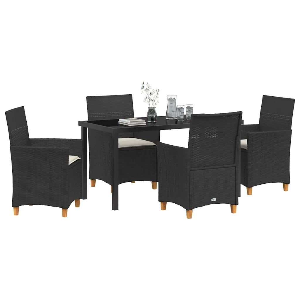 Set da Pranzo per Giardino 5 pcs Nero polyrattan