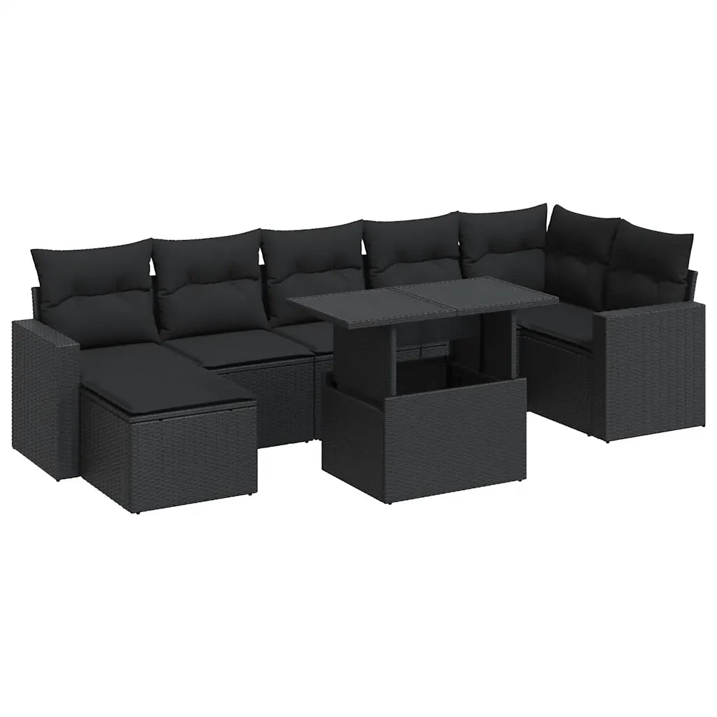 Set Divani da Giardino con Cuscini 8 pz Nero in Polyrattan 3326356