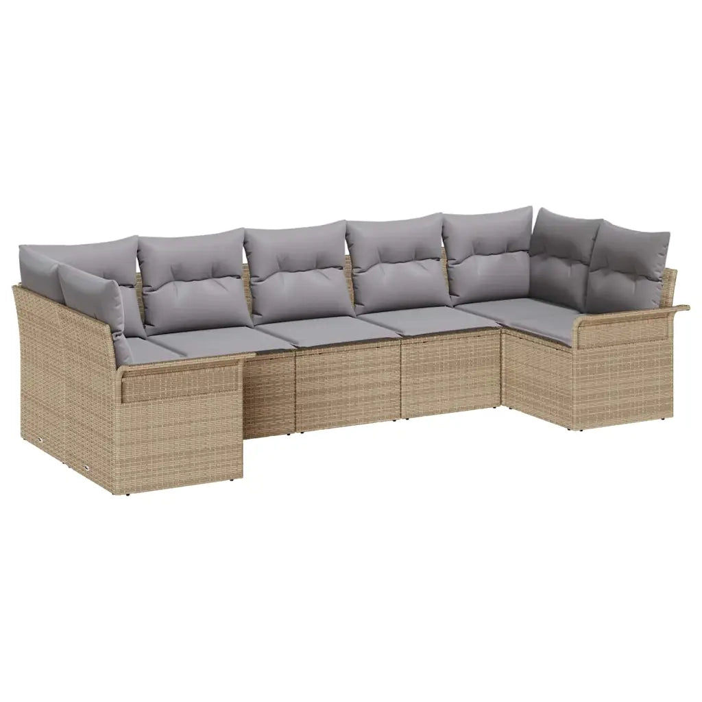 Set Divano da Giardino con cuscino 7 pcs Beige polyrattan
