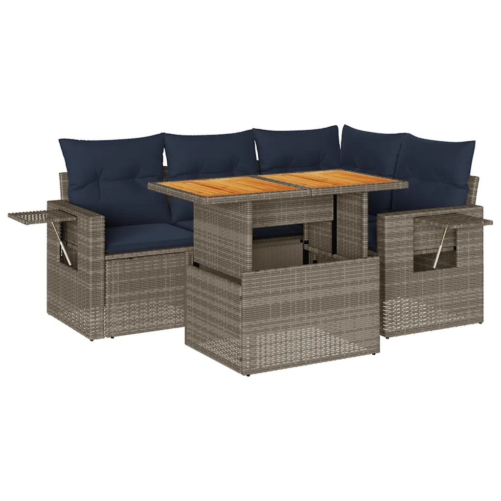 Set Divano da Giardino 5 pz con Cuscini Grigio in Polyrattan 3327148