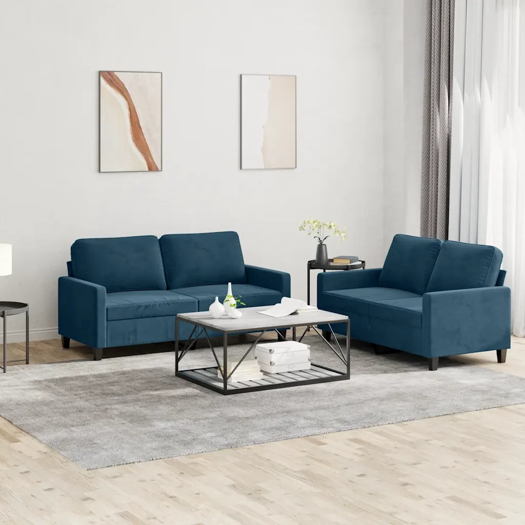 Set di Divani 2 pz con Cuscini Blu in Velluto