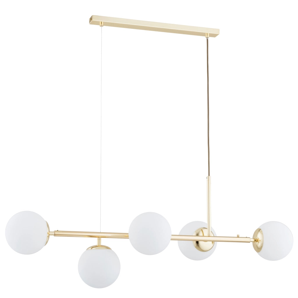 Lampadario moderno oro 5 sfere bianche E14 DANSA Alfa