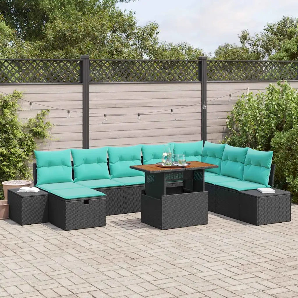 Set Divano da Giardino 9 pz Nero polyrattan 3361403