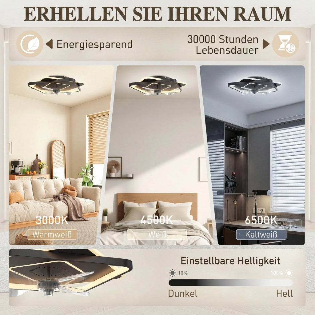 Ventilatore da soffitto con luce LED e telecomando ¨C Xylo ¨C 6 velocit¨¤, 3 temperature di colore