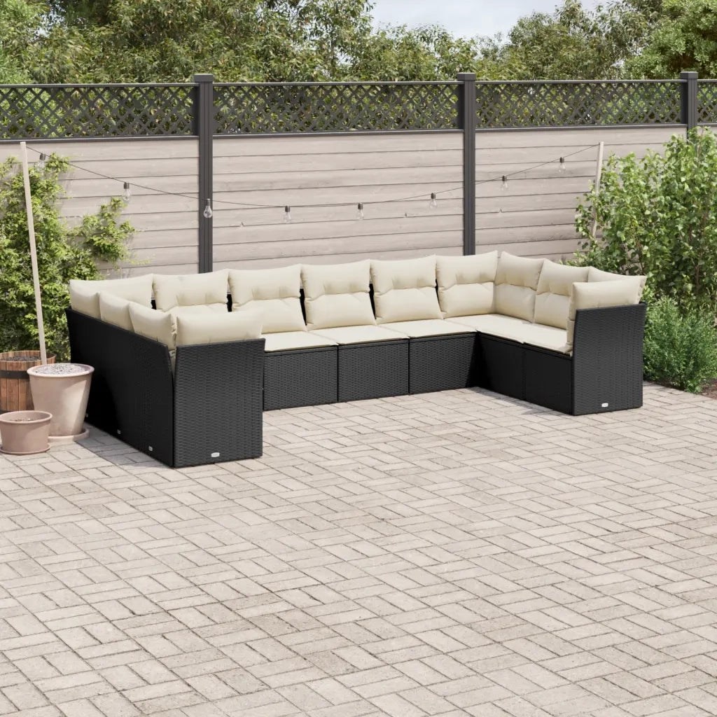 Set Divani da Giardino 10pz con Cuscini in Polyrattan Nero 3250035