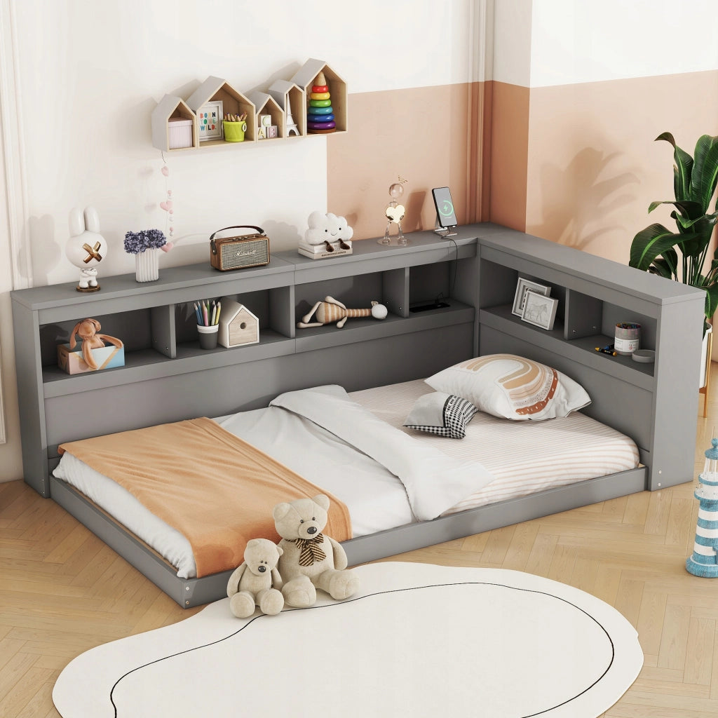 Letto singolo con presa e USB - Xylo - 90x200 - Grigio