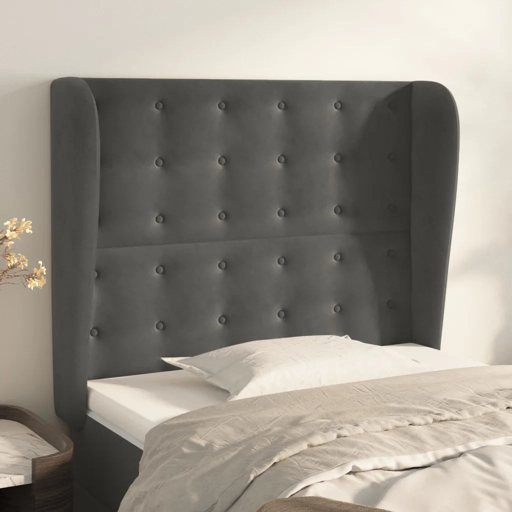 Testiera | Testata ad Orecchio Grigio Scuro 83x23x118/128 cm in Velluto