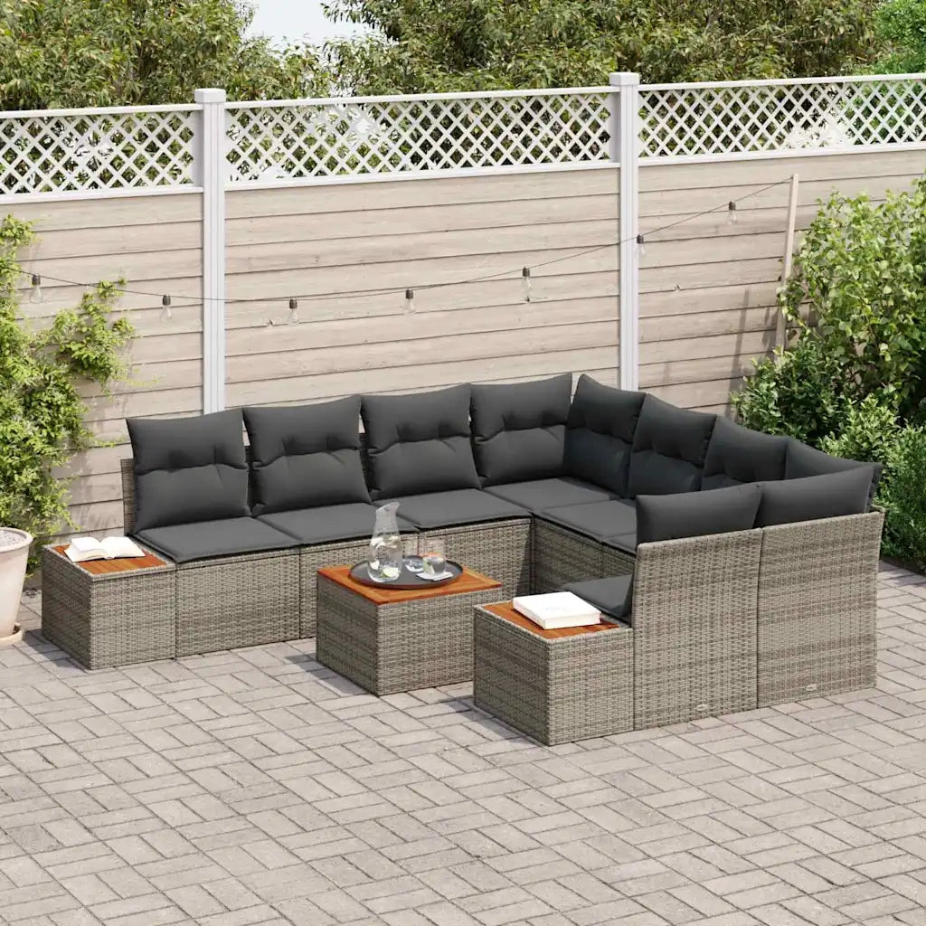 Set Divano da Giardino 9 pcs Grigio Poly Rattan 3356724