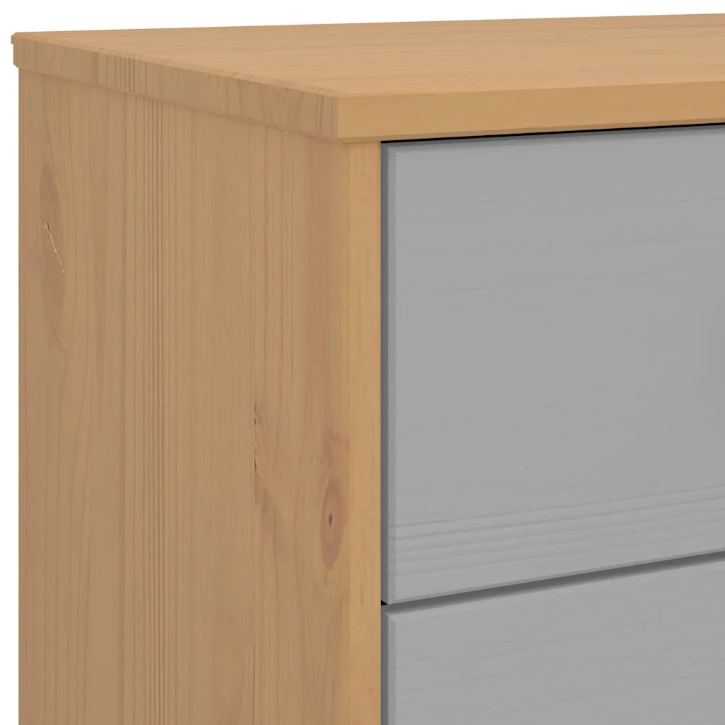 Comodino OLDEN Grigio e Marrone in Legno Massello di Pino 358583