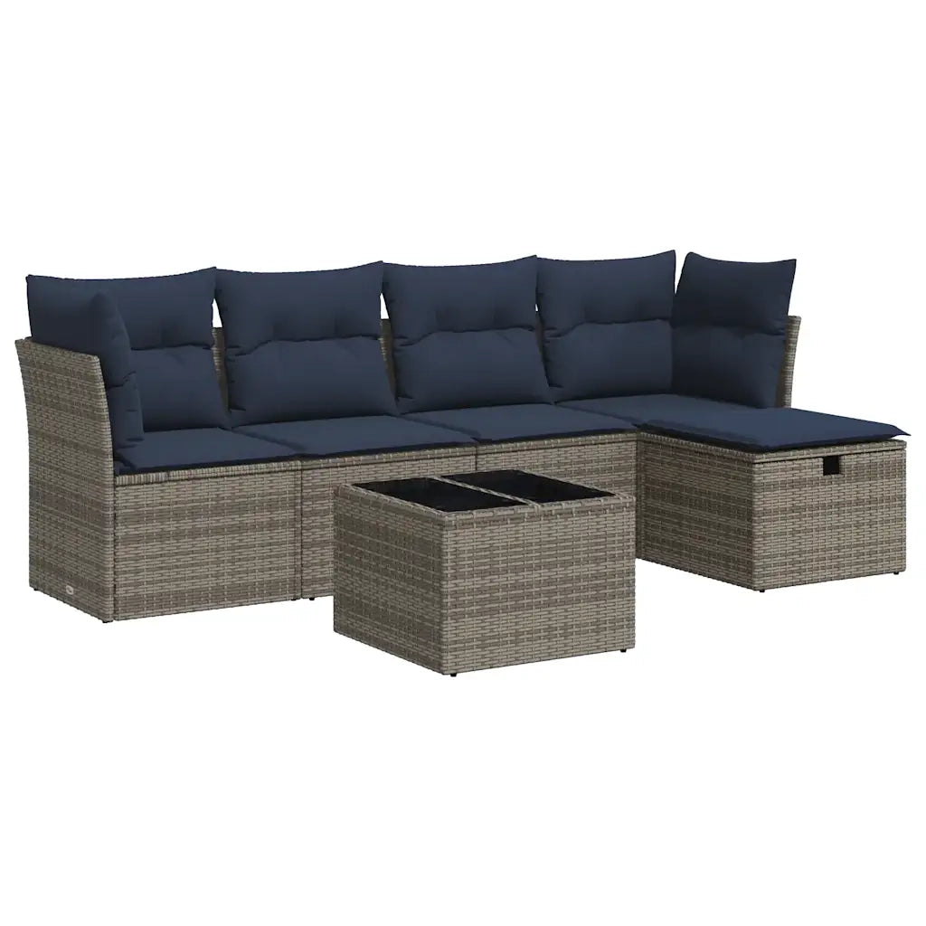 Set Divano da Giardino 6 pz con Cuscini Grigio in Polyrattan 3325277