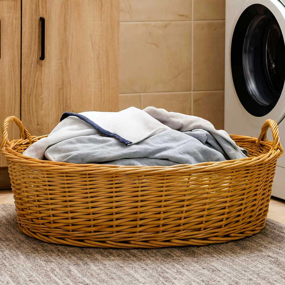 Cesta contenitore ovale vimini intrecciato a mano manici cm 72,5x50x24,5