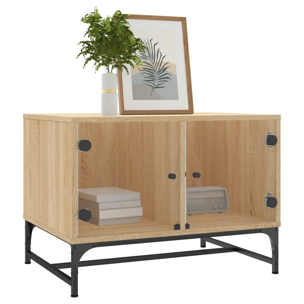 Tavolino Salotto con Ante in Vetro-Tavolino da soggiorno-Tavolo Rovere Sonoma 68,5x50x50 cm