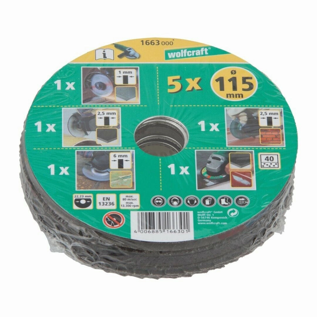 Dischi Per Smerigliatrice Angolare 5 Pezzi 115 Mm Wolfcraft Set - Wolfcraft