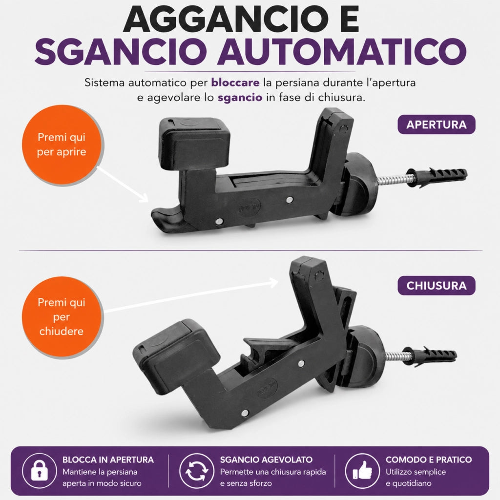 Ferma Persiane Automatico Nero da Muro Vite 6 cm Tassello 5cm