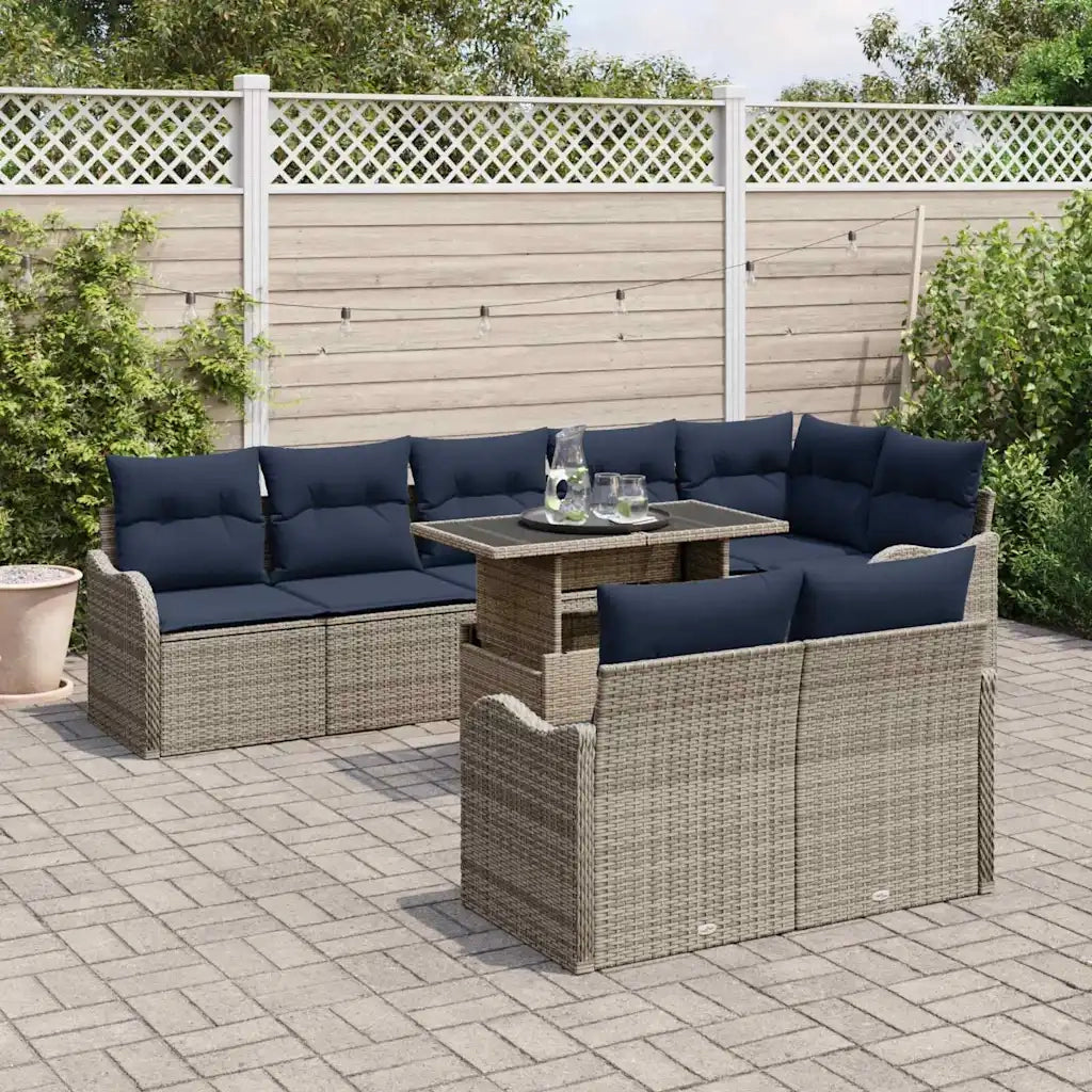 Set Divano da Giardino 9 pz Grigio Poly Rattan 3348491