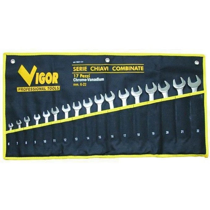 Vigor 35827-17 Serie Chiavi Combinate CRV DIN3113 17 pezzi 6-22 mm