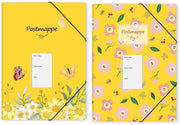 Map A4 post, con chiusura angolare, con motivi in plastica, elastica, documenti resistenti, per ufficio e scuola, giallo, 2 pezzi