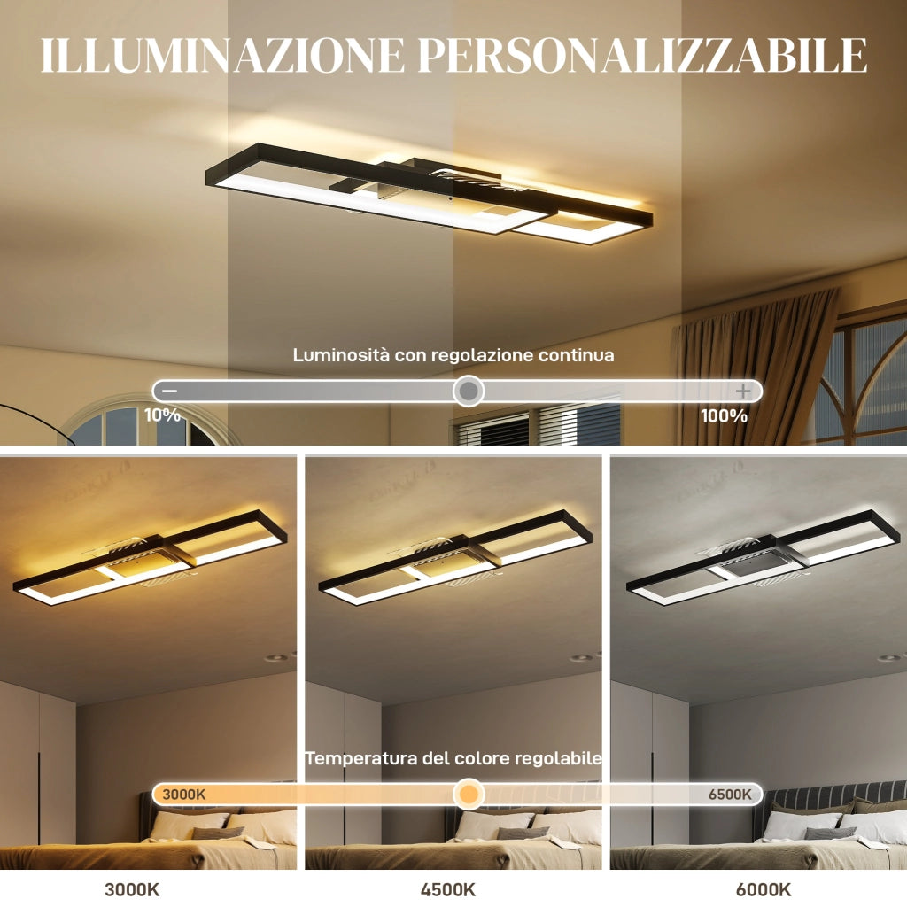 Lampada LED a Soffitto Dimmerabile 3000-6000K con Telecomando e Interruttore, 70x30 cm, Nero