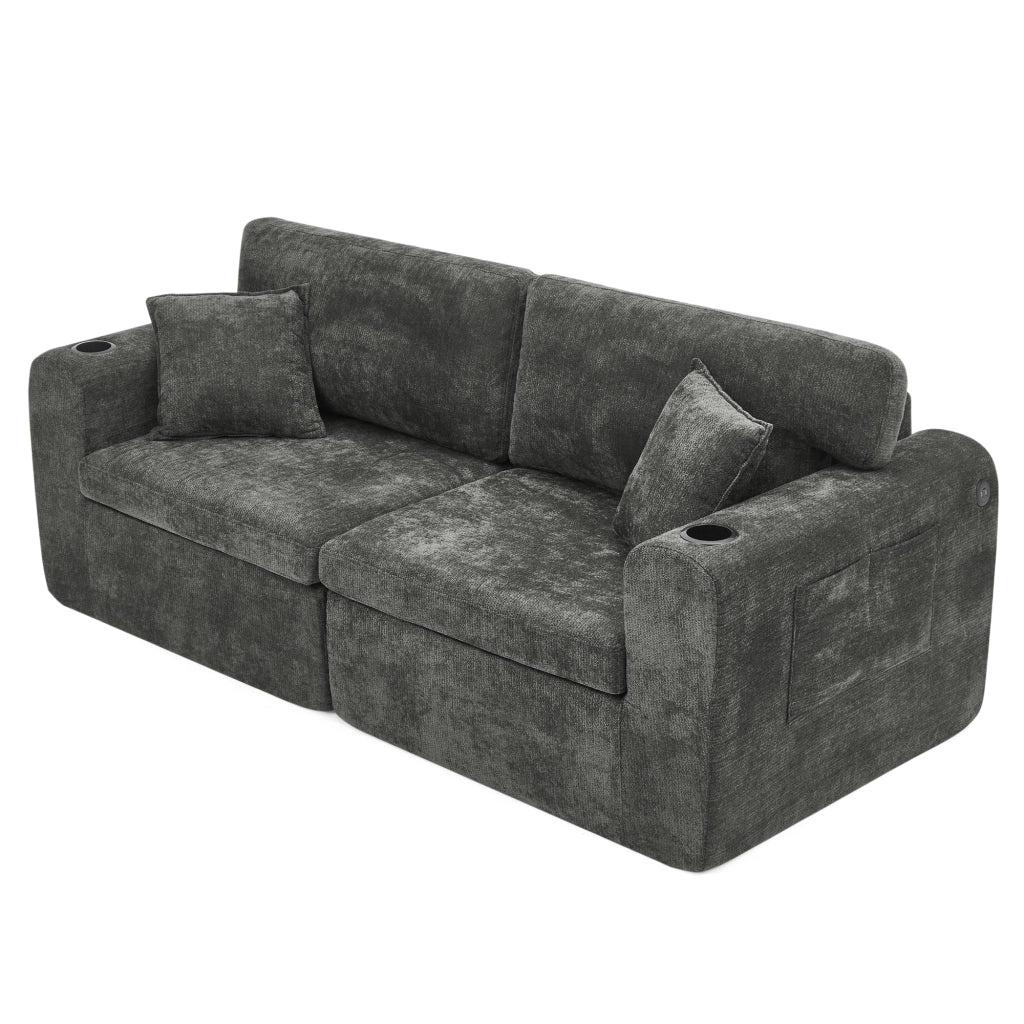 Divano 2 Posti Relax in Chenille con Cuscini ¨C MINIMAL ¨C Nero