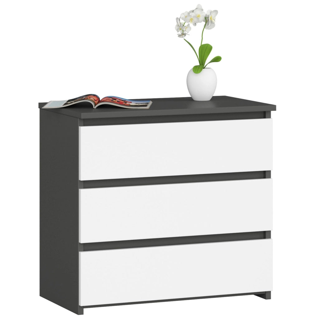 Comodino AKORD CL3 Grigia Grafite 60 cm 3 cassetti inserto frontale Bianco 60x35x57 cm