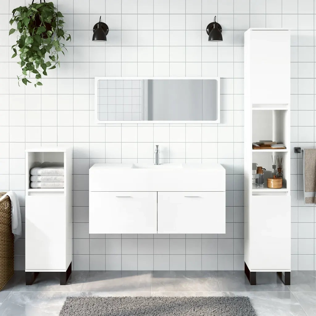 Mobile da Bagno | Armadio da bagno con Specchio Bianco Lucido in Legno Multistrato