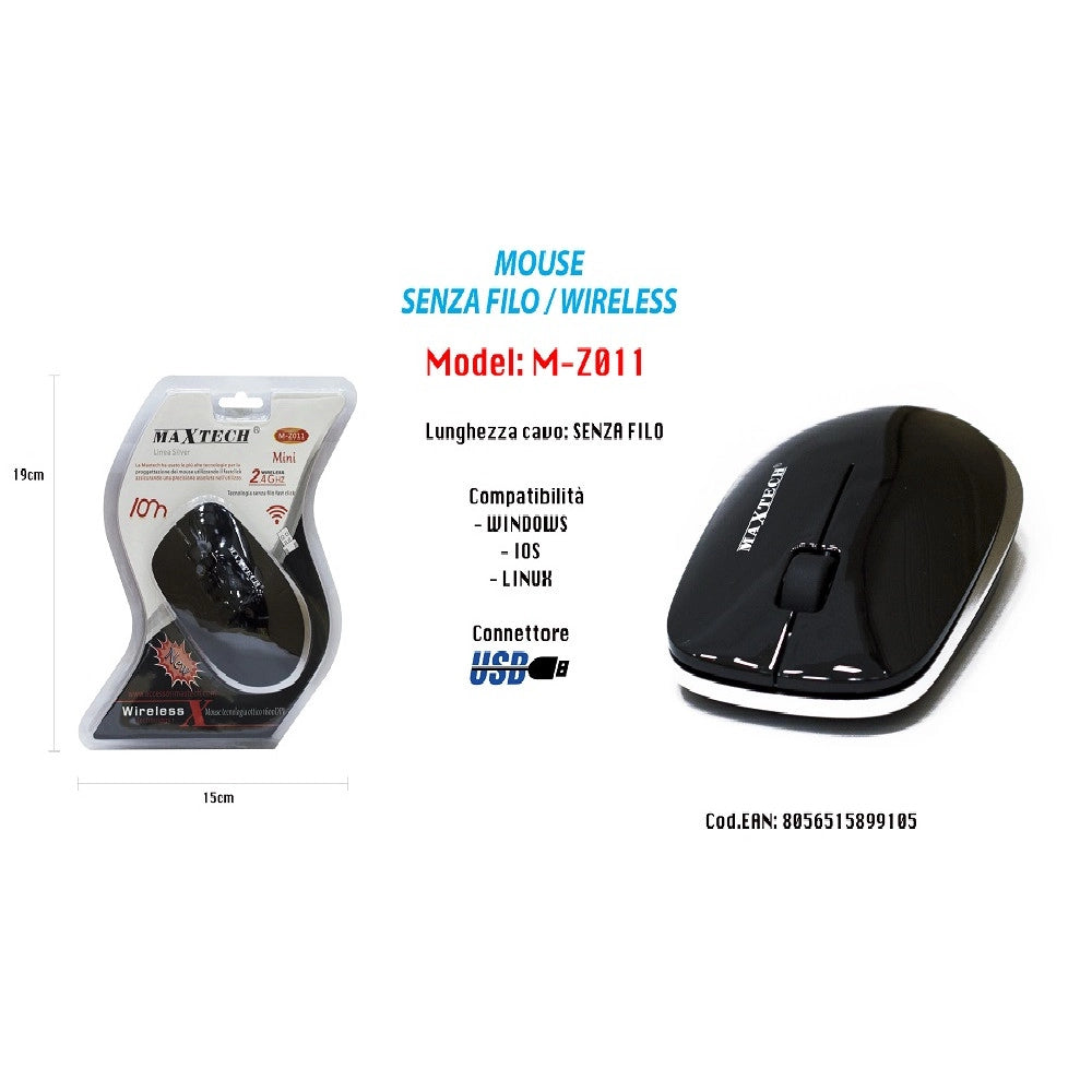 Trade Shop - Mouse Senza Fili Wifi 2.4 Ghz Per Computer Pc Notebook Wireless Maxtech M-z011 -