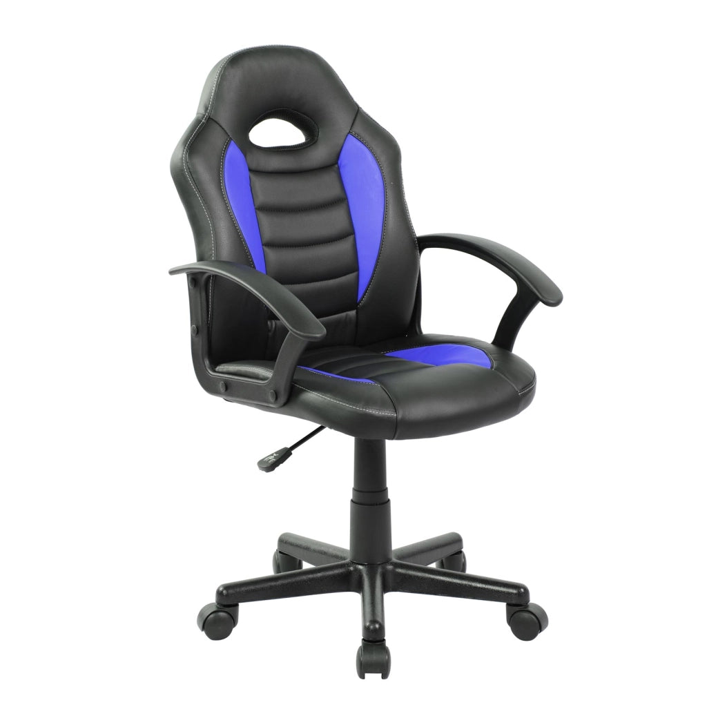 Poltrona gaming per bambino girevole con ruote e braccioli nera e blu Gerep Padin Mini