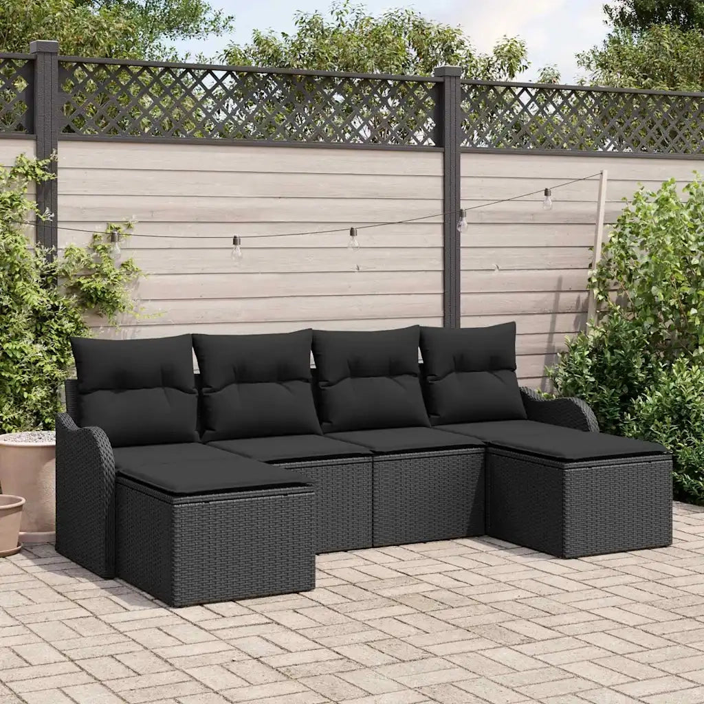 Set Divano da Giardino con cuscino 6 pcs Nero Poly Rattan