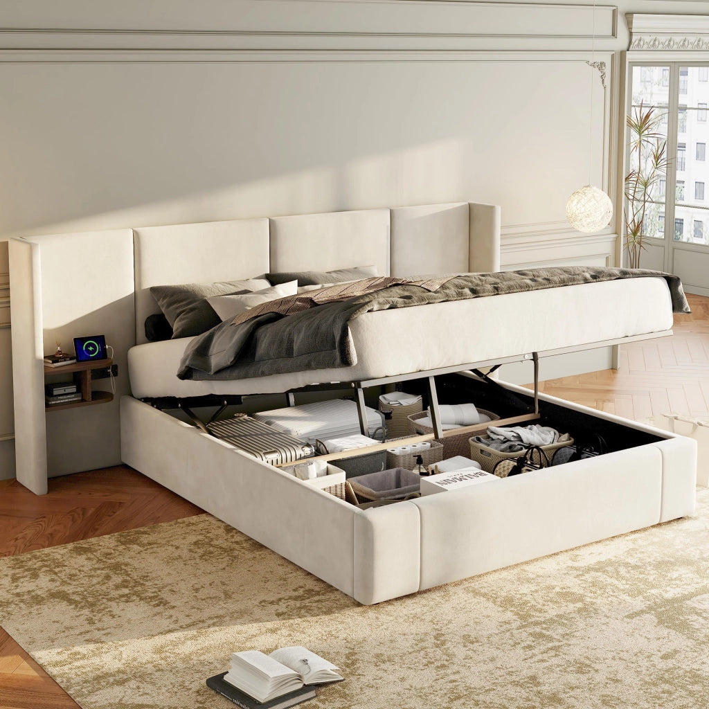 letto imbottito velluto beige 160 x 200 cm