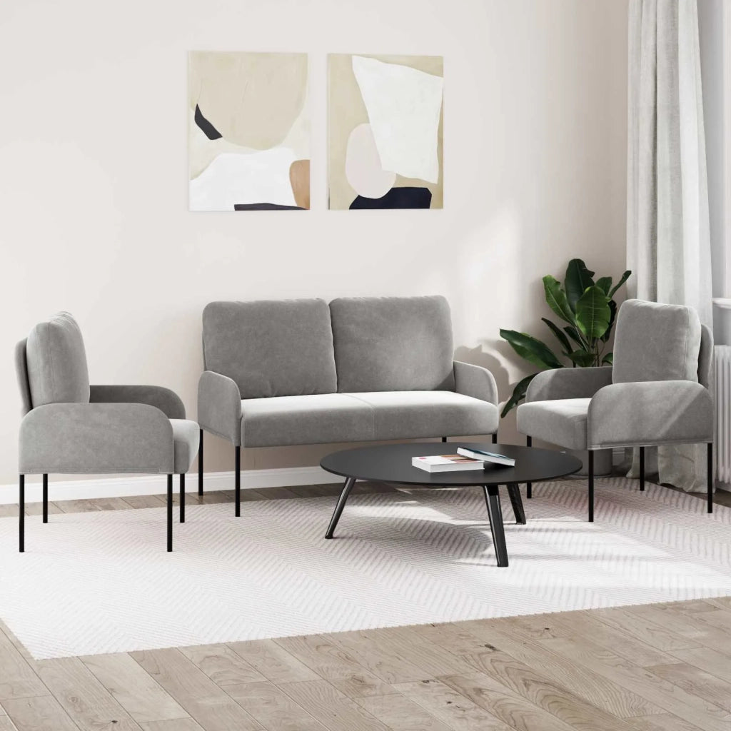 Set divani con cuscino 3 pcs Grigio chiaro 115 x 56 x 80 cm 3406217