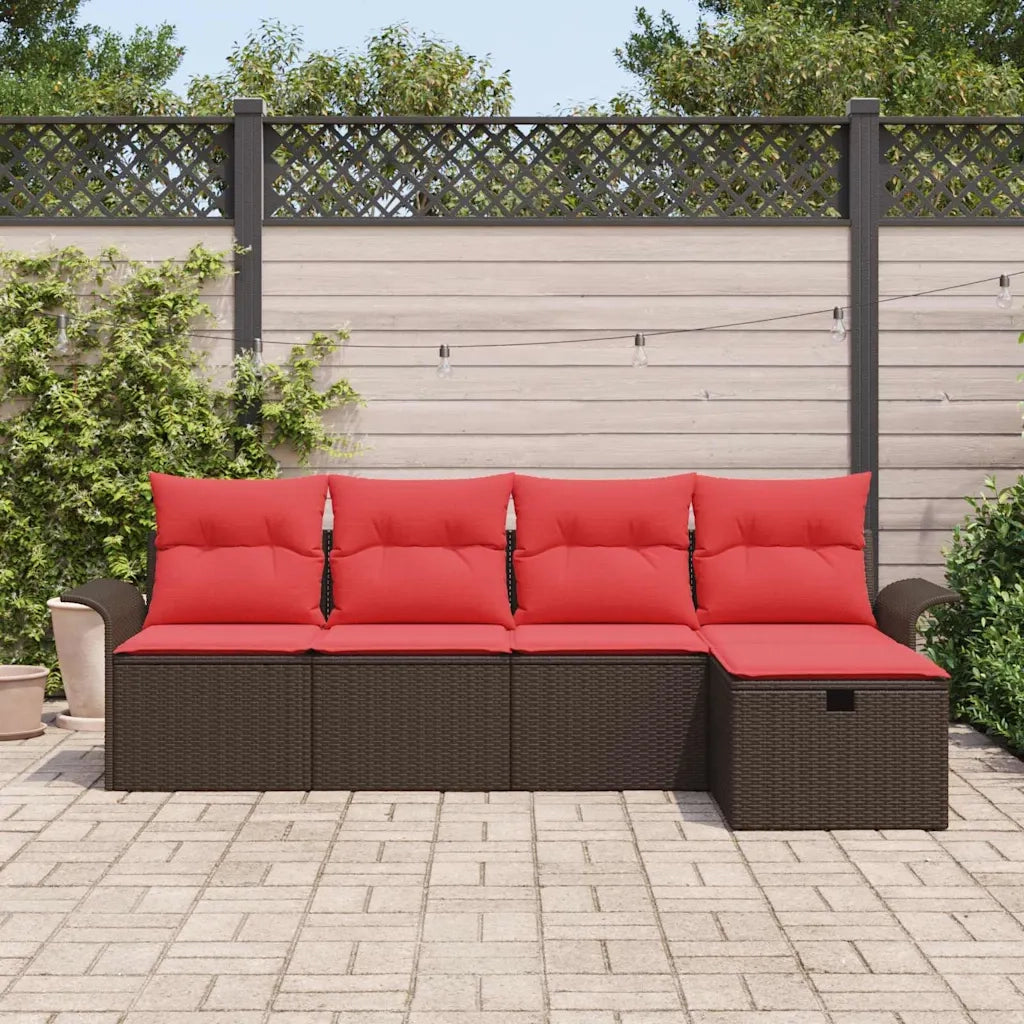 Set Divano da Giardino 5 pcs Marrone e Rosso polyrattan 3358863