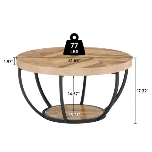 TAVOLINO ROUNDO A DUE RIPIANI IN LEGNO E METALLO, COLORE LEGNO