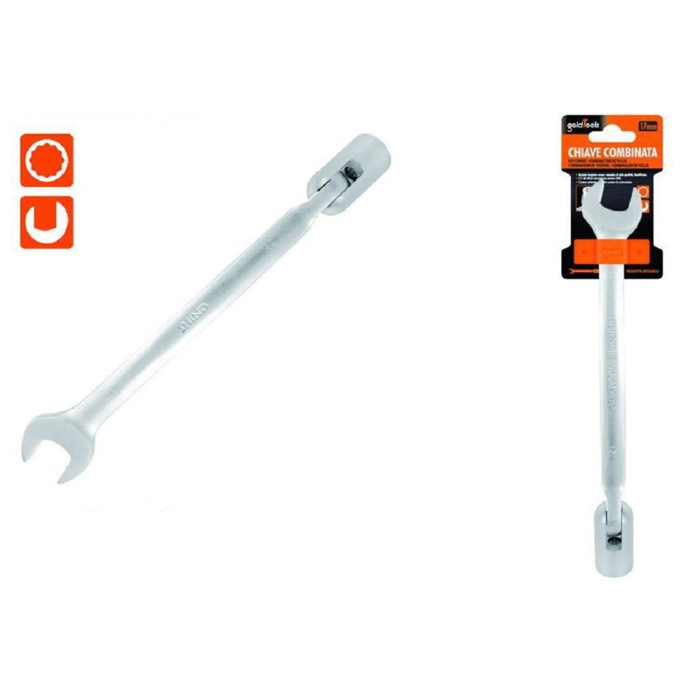 Trade Shop - Chiave Combinata 17mm Fissa E A Bussola Poligonale Con Snodo Cromo Vanadio 97565 -